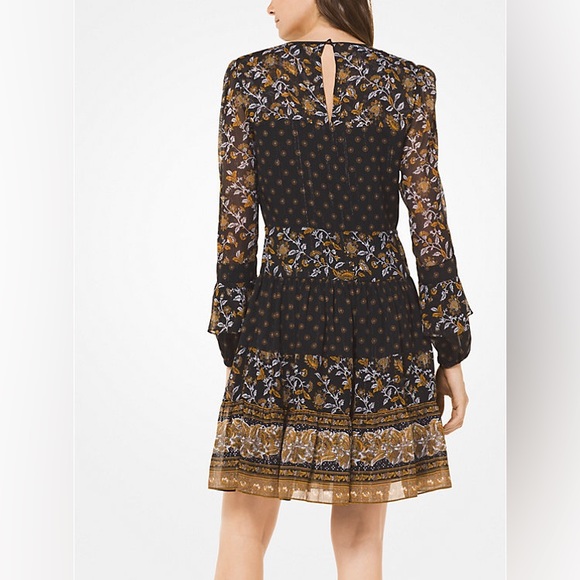 MICHAEL Michael Kors Botanical Print Georgette Pleated Dress M - Picture 2 of 8